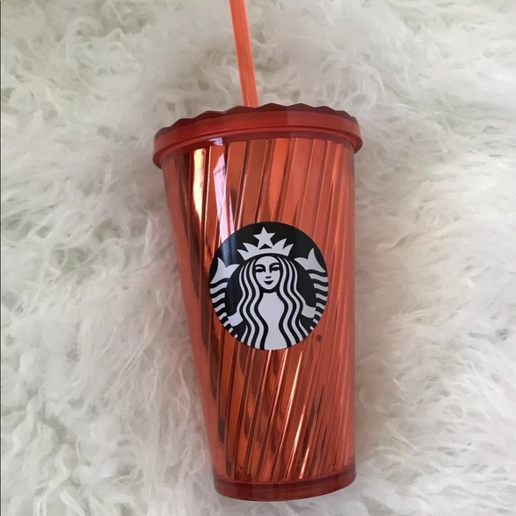 Starbucks Other - Starbucks Orange Shiny Spiral Cup Tumbler 16oz